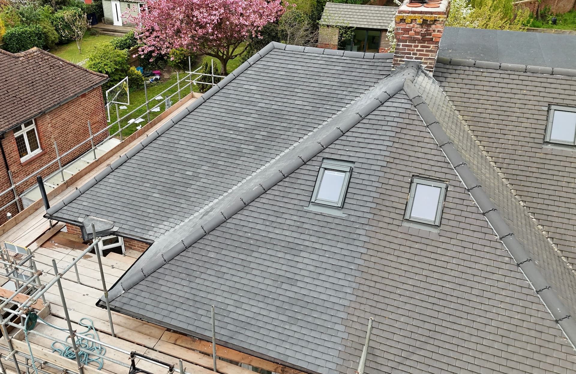 Newly laid grey roof with new ridge detail